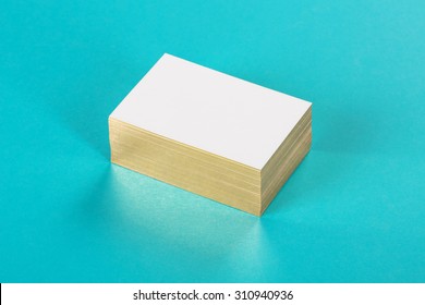 Thick White Cotton Paper Business Card Mock Up With Golden Foil On The Edges