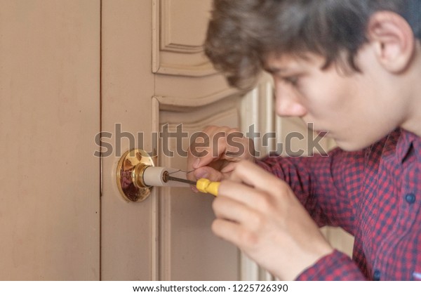 Thief Break Door Lock Using Master Stock Photo Edit Now 1225726390