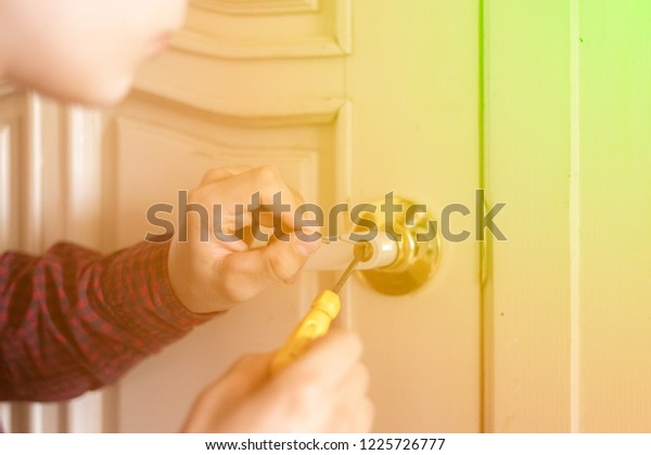 Thief Break Door Lock Using Master Stock Photo Edit Now 1225726777