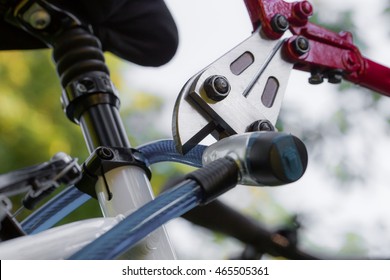 A thief crack a bicycle lock and steal the bicycle
 - Shutterstock ID 465505361