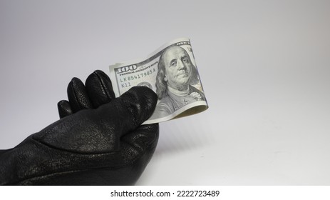 The Thief Hand Steals Money. Stealing Money From Purse. 