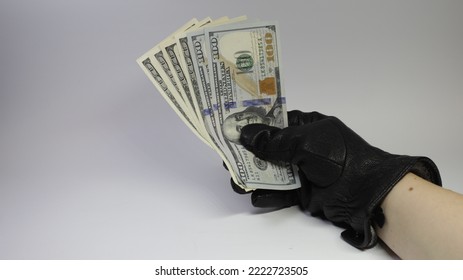 The Thief Hand Steals Money. Stealing Money From Purse. 