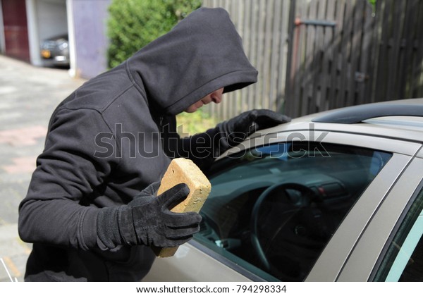 A thief tries to steal a\
car