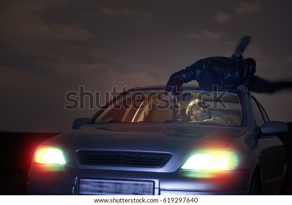 thief wants to steal the\
car at night.