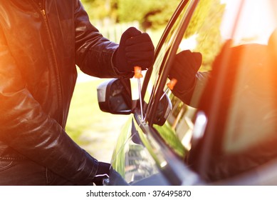 Thief Wearing Black Clothes Leather Coat Stock Photo 376495870 ...