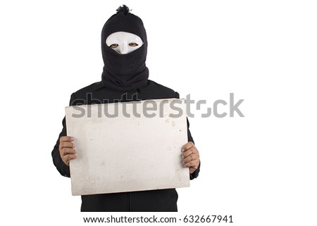 Thief woman hold old white board.
