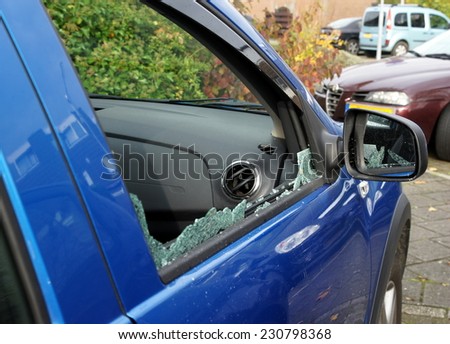 Thiefs have broken a car window to steel items inside