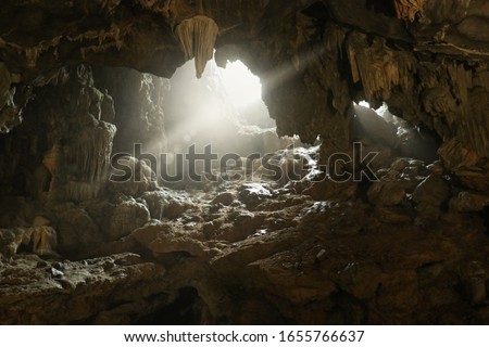 Thien Cung cave on Dau Go Island this is one of the most beautiful caves in Halong Bay, Vietnam. 