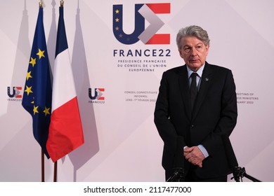 Thierry Breton Gives A Statement At The Start Of Informal Meeting Of EU Ministers For Industry In Lens, France On Feb. 1, 2022.