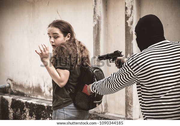 Thieves Wear Cover Faces Use Guns Stock Photo (Edit Now) 1090344185