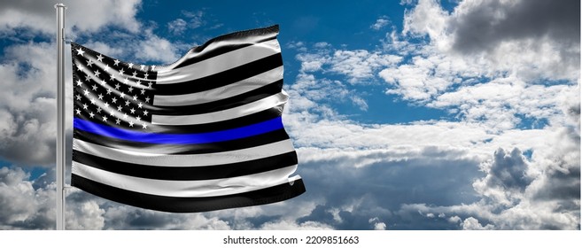 Thin blue line police flag american flag 