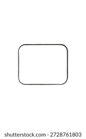 Thin dark gray metal rectangular transport window with rounded corners is isolated.