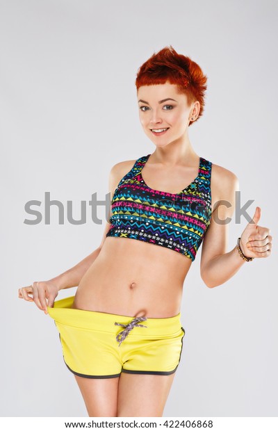 Thin Girl Red Short Hair Wearing Stock Photo Edit Now 422406868