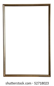 Thin Gold Picture Frame, Isolated With Clipping Path