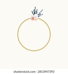 Thin gold ring featuring a subtle blue floral accent and a single pink bead, set against a plain white background.