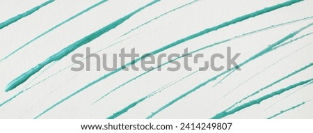 Thin green lines and splashes drawn on white background. Abstract art backdrop with cyan brush decorative stroke. Acrylic painting with graphic stripe.