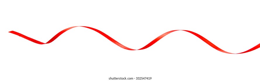 Thin Red Curved Ribbon Isolated On White