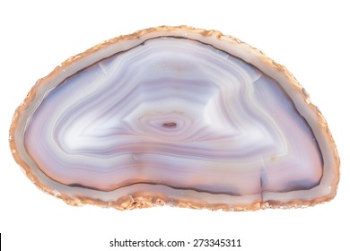 Thin Slice Of Agate Geodes With Concentric Layers Isolated Over A White Background