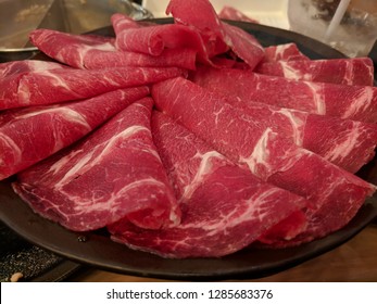Thin slice beef on dish