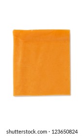 Thin Slice Of Cheddar Cheese Isolated In A White Background