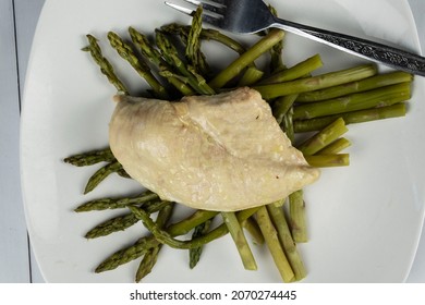 Thin Slice Chicken Breast On Top Of Asparagus