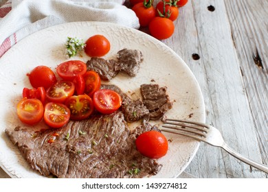 Thin Slice Of Grilled Machete Steak Or Skirt Steak Close Up