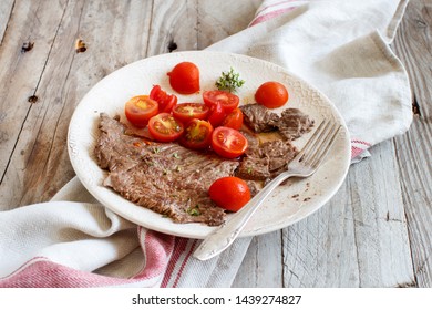 Thin Slice Of Grilled Machete Steak Or Skirt Steak Close Up