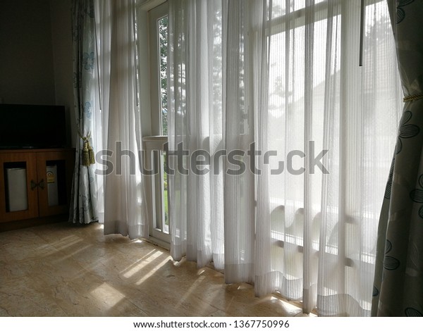 Thin White Cotton Curtains Stock Photo Edit Now 1367750996