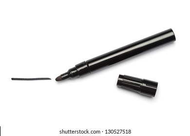 Think black pen and a hand drawn line, isolated on white background.