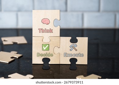 Think Decide Execute, Strategy Action Puzzle Symbolism