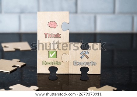 Think Decide Execute, Strategy Action Puzzle Symbolism