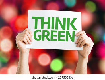 Think Green card with colorful background with defocused lights - Powered by Shutterstock