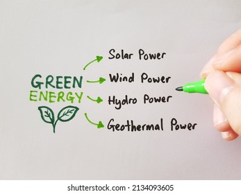 Think Green. Green Energy Concept. Solar, Wind, Hydro And Geothermal Power