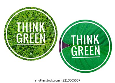 Think Green Logo With Leaf Pattern On White Background, Ecological Concept