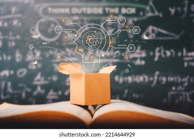 think outside the box school green blackboard   startup education concept  creative idea  leadership 