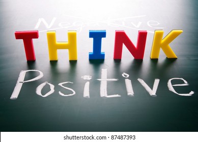 Think Positive, Do Not Negative, Colorful Words  On Blackboard