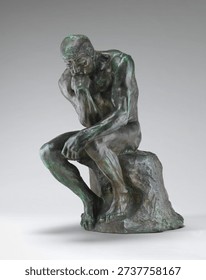 The Thinker (Le Penseur) (model 1880, cast 1901) by Auguste Rodin. Antique sculpture art. Vintage decorative statue.