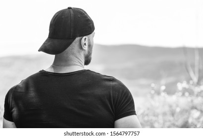 thinking about future. man looking forward. achive success. future goals. thinking of opportunities. muscular man outdoor. day dreaming. search for inspiration.
