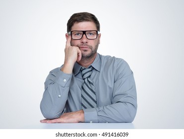 Thinking bearded man with glasses and tie. I think, concept - Shutterstock ID 491416039