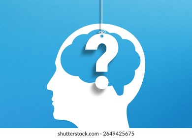 Thinking Brain with Question Mark design on blue background