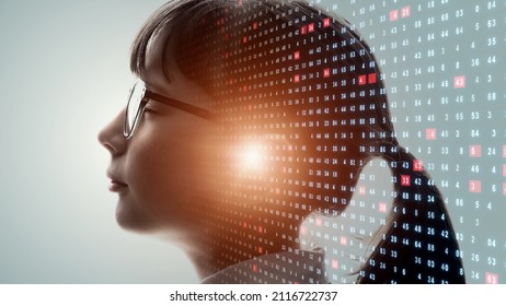 Thinking child. AI (Artificial Intelligence) concept. EdTech.