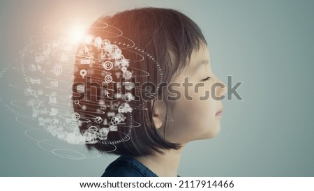 Thinking child. AI (Artificial Intelligence) concept. EdTech.