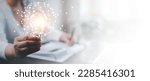 thinking and creative concept, Close up the light bulb and woman working on the desk, Creativity, and innovation are keys to success,  new idea and innovation with Brain and light bulbs,big data