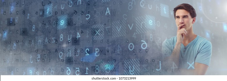 Thinking Man With Code Letters And Numbers Decipher Transition