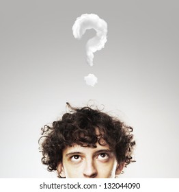 Thinking Men With Question Mark On White Background