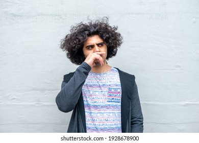 Thinking Middle Eastern Man, Plain Background, Alone