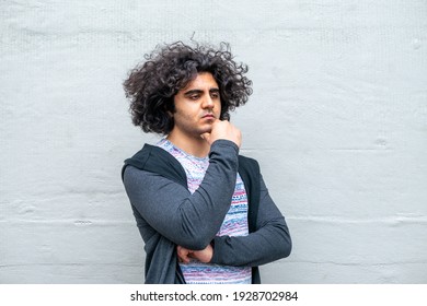 Thinking Middle Eastern Man, Plain Background, Alone