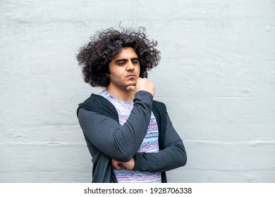 Thinking Middle Eastern Man, Plain Background, Alone