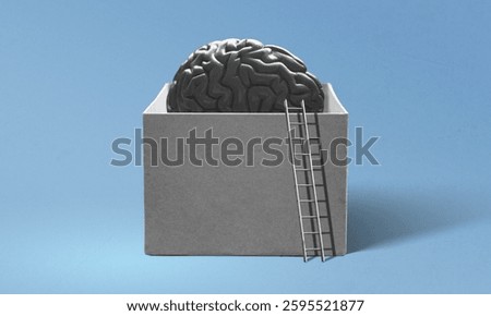 Thinking outside the box concept. Brainstorming ideas and creative thinking. Brain breaking free from mental constrain. Surreal collage art related to psychology