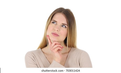 Thinking Pensive Woman, White Background